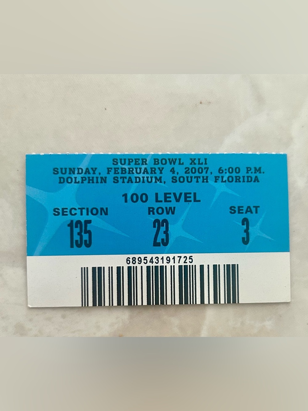 Authentic Super Bowl XLI ticket stub Chicago Bears vs Indianapolis Colts